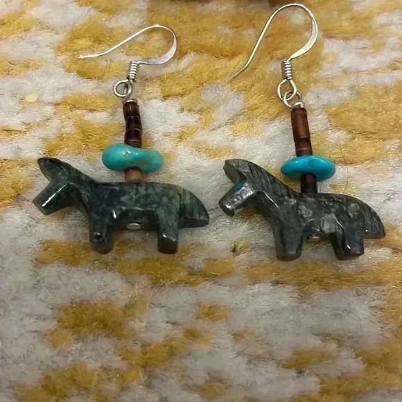 Bundle 2 pair Guatemalan earrings jade turquoise silver donkeys - Picture 2 of 3